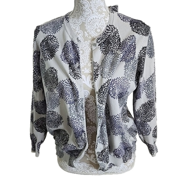 Izod women's long sleeve gray & purple cardigan sweater, 1X - Picture 1 of 7